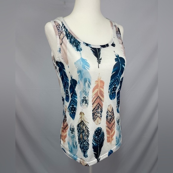 GYK Tops - GYK Women’s multi color feather print tank top in size S